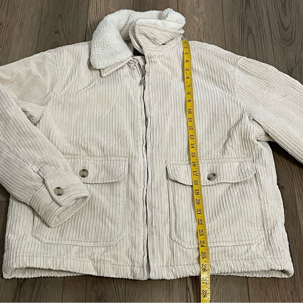 H&M Corduroy Cream Puff Bomber Jacket Removable Collar - Picture 9 of 11